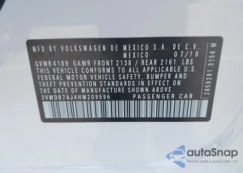 2017 Volkswagen Jetta 1.4T Se from USA, damaged, VIN 3VWDB7AJ4HM209596